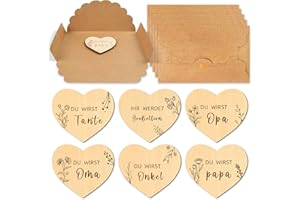 LIVESTN Schwangerschaft Verkünden, Mit 6 Holz Herzen Umschläge zur Schwangerschaftsverkündung | Du wirst Papa/Oma/Opa/Tante/Onkel/Ihr werdet Großeltern | Ungewöhnliche Baby-Geburtsmitteilung