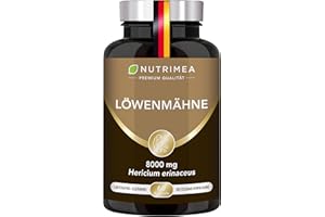 LABORATOIRES NUTRIMEA LIONS MANE Kapseln – 8000 mg – Hericeum Erinaceus Pilz Extrakt 20:1 - Mit 20 % Polysacchariden – Hochdosierte Löwenmähne – Vegan und Laborgeprüft