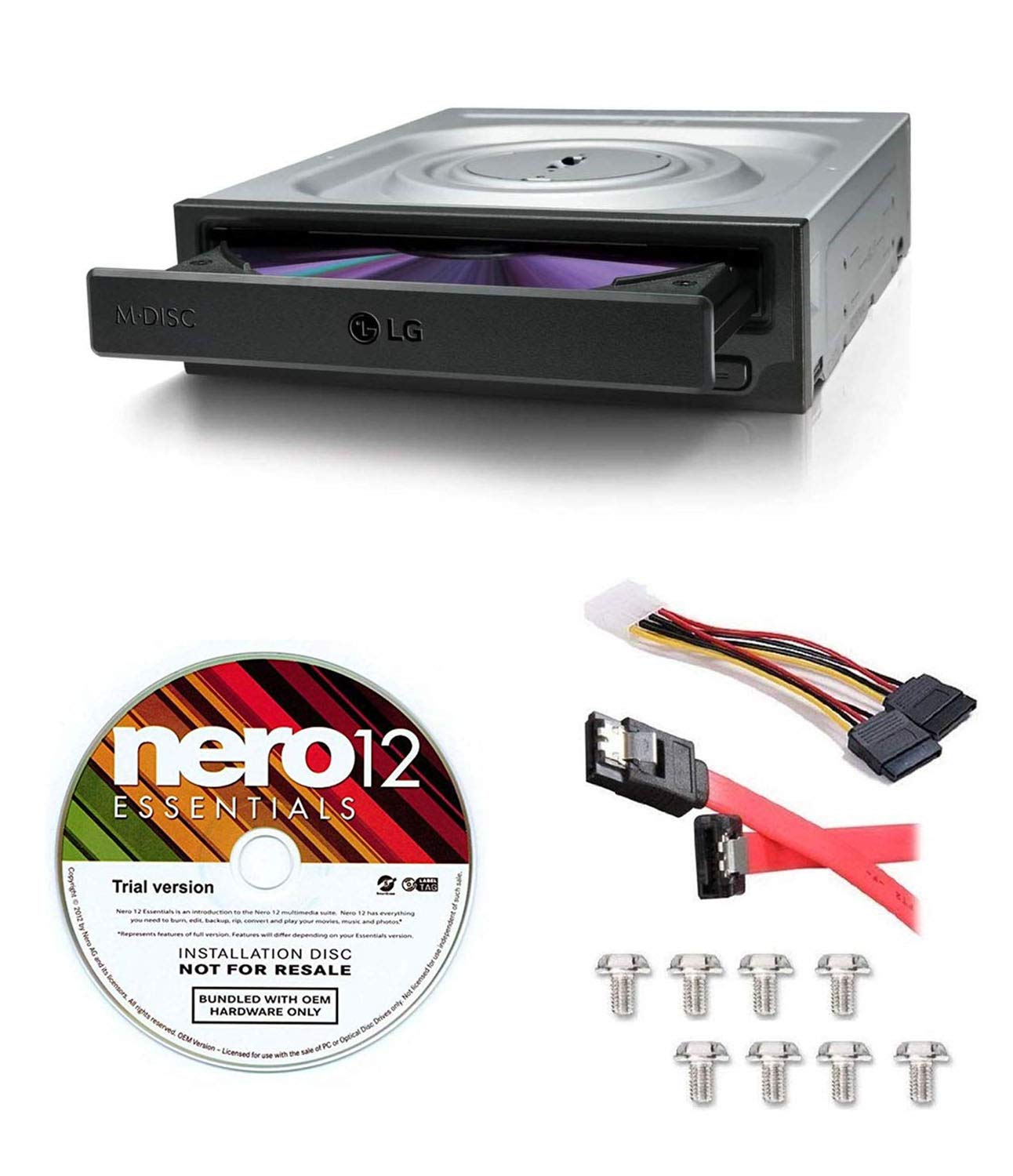 LG Internal 24x Super Multi with M-DISC Support DVD Burner (GH24NSC0B) Bundle with Nero 12 Essentials Burning Software + Cable Kit