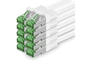 1aTTack.de Cat.7 Cavo di Rete 1m - Bianco - 10 Pezzi - Ethernet LAN Cat.7 SFTP Spina RJ45 Cat6a 10 Gbit/s Compatibile con Cat5 Cat6 Cat6a Cat8 per Switch Router Modem Patchpanel