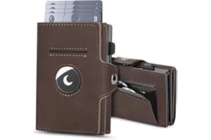 BAIGIO AirTag Carteras para Hombre con Monedero, Tarjetero Hombre con Bloqueo RFID para 8 Tarjetas, Billeteras para Hombres Carteiras Porta Cartoes Homem Smart Wallets for Men con Caja Regalo, Café