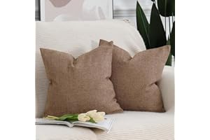 Madizz Juego de 2 Fundas de cojín Suave Lino Decorativo Funda Cojines Lujo Estilo Fundas de Almohada para el sofá Dormitorio Marrón Claro Cuadrado 50 x 50 cm