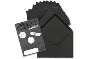 NEUSER PAPIER UmWelt by Gustav Neuser 50 sobres vintage en negro, DIN B6, 125 x 178 mm, papel de estraza reciclado de 120 g/m², pegado en húmedo con solapa en punta