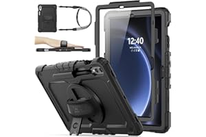 SEYMAC stock Funda para Samsung Galaxy Tab S9 FE 10.9'' / S9 11'' 2023, Funda Resistente con Protector de Pantalla Portalápices [Soporte Giratorio 360]& Correa de Mano para Samsung Tab S9/S9 FE, Negro