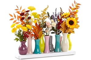 ‎JINFA Jinfa Vasen Set - 10 kleine Blumenvasen bunt auf Sockel - Minivasen aus Keramik Deko Vasenset für Tischdeko - Moderne Miniatur Keramikvasen Ensemble für einzelne Blumen".