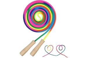 AUMCDIK Lange Springseil Kinder, 5M Springseil mit Holzgriff für Mehrspieler, Regenbogen Seilspringen Fitness für Kinder und Erwachsene