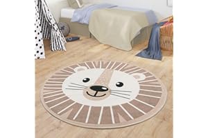 ‎TT HOME TT Home Teppich Kinderzimmer Kinderteppich Babymatte Für Jungs Und Mädchen Rund Modern, Farbe:Beige, Größe:80 cm Rund
