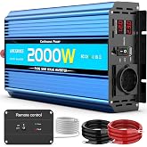 Starkbaer 1000W/2000W inverter 12v to 220V-240V pure sine wave, transformateur 12V 230V, convertisseur onduleur car,2 Prises EU AC, 2.4A USB,5M télécommande et écran LCD pour Voitures,Bateaux,camions