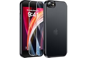 FLLAO Coque Compatible avec iPhone SE 2022/2020, iPhone 8/7 et 2 Verres Trempés, Protection Antichoc Qualité Militaire, Anti-Jaunissement étui de Housse Arrière Translucide Givrée，Noir