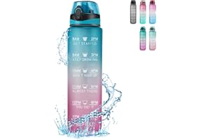 Binudum Borraccia 1 litro senza BPA, in Tritan Sportiva Borraccia con Cannuccia del tempo motivazionale per Palestra, all'aperto, Ciclismo, Scuola e Ufficio (Blu Viola)