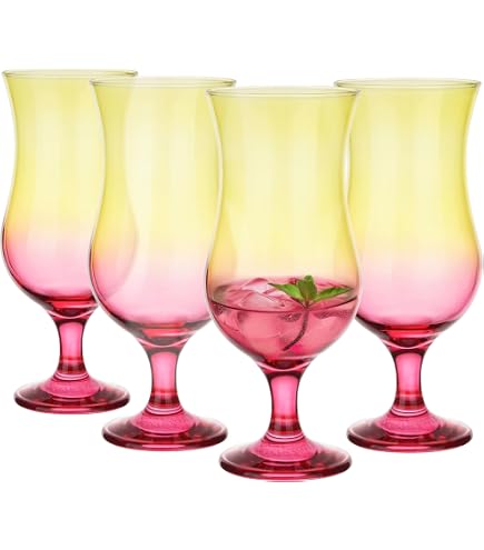 Glasmark Lot De 6 Verres à Cocktail 480 Ml Fond Jaune + Cuillères Longues – Élégance Et Fun Pour Tes Soirées !