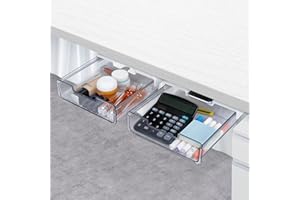 Owelth 2 Pièces Tiroir sous Bureau, Organisateur de Bureau Caché Auto-Adhésif, Boîte Rangement Invisible sous la Table, Tiroir Coulissant sous Table Suspendre pour Cuisine, Maison, Bureau, 23x20x7cm