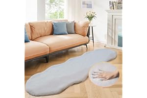 ORINOVA Teppich Schlafzimmer Flauschig Grau Fellteppich 60x180 cm Kunstfell Teppich Weich Wohnzimmer Waschbar Fellform