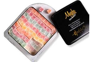 Mughe Gourmet - Boîte élégante de loukoums -1300g-110pc- bonbons délice turcs - Halal-Vegan - Saveurs de fruits : rose, fraise, citron, orange, menthe - Cadeau pour occasions spéciales, anniversaires