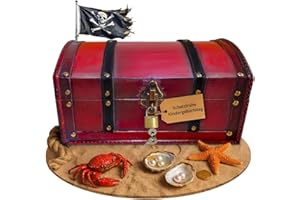 infinimo Schatztruhe - Holztruhe, Piratenkiste, Geschenk-Box verschließbar mit Deckel und Schloss mit Schlüssel, 30x20x15cm große Schatzkiste