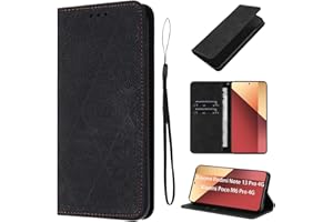 LSPCASA Etui do Xiaomi Redmi Note 13 Pro 4G / Xiaomi Poco M6 Pro 4G sztuczna skóra Redmi Note 13 Pro etui z gniazdem na kartę Xiaomi Redmi Note 13 Pro etui kwiaty wzór pokrowiec czarny