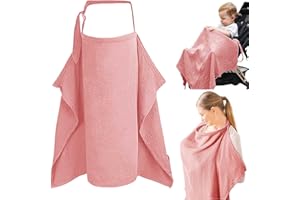 LUNYLOER Breastfeeding Cover, Double Layer Breathable Muslin Nursing Cover, Stroller Nursing Cover Adjustable Straps, Inner Lining with Mesh, Breast Feeding Cover for Mum All-Round Privacy Protection(Pink)