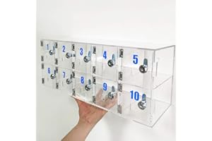 Zinging life No Confused for Each Key Clear Cell Phone Locker Box with Door Locks and Keys Wall-Mounted Cell Phones Storage Cabinet Pocket Storage Locker Box for Office Classroom