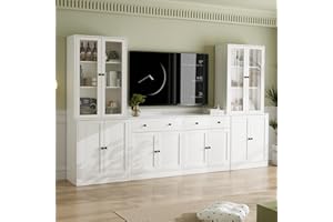 VOWNER Grande Mobile TV con Scaffali per TV fino a 75 Pollici, Mobile TV Soggiorno 180 cm，Centro di Intrattenimento, Mobile Porta TV Combinabile con Libreria per Soggiorno, 2B+2C (Bianco)