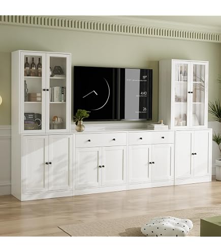 Meuble Salon Mural Composé 4 éléments – Meuble TV Bas, Vitrine, Armoire Suspendue, étagère (cachemire/chêne)