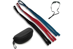 DYNAMOLL Pack 3 Correas para Gafas + Funda, Cordón Gafas, Sujeta Gafas, Cordón Gafas, Cadena Gafas, Cordones para Gafas de sol, Cuerda Gafas, Correas para Gafas Ajustable Antideslizante + Funda semirígida