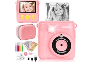 GOOPOOL Kids Instant Print Camera 2.4" - Digital Video Camera Toy for Girls Boys With Storage Case, 1080P HD, Print Paper, 6 Colour Pens, 32GB SD Card - Birthday Gifts for 3-12 Year Old (Pink)