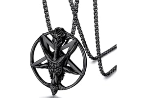 FaithHeart Collar Satanico Hombre Colgante Lucifer Cabeza Cabra Acero Inoxidable 316L Joyería Vintage Hip Hop Pentagrama Invertida