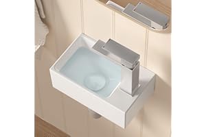 KES Bathroom Sink Wall Mounted, Rectangular Small Cloakroom Basin Right Hand Tap Hole, 30CM x 16CM Porcelain Ceramic White, BWS100R