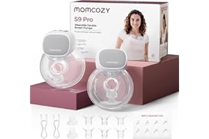‎MOMCOZY Momcozy S9 Pro Aktualisierte Milchpumpe Elektrisch Tragbar, Freihändige Milchpumpe mit längster Akkulaufzeit und LED-Anzeige, Elektrische Milchpumpe mit 2 Modi & 9 Stufen - 24mm (Grau, 2 Pack)