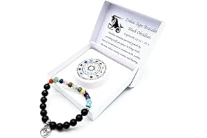 ‎AB VIKING CRAFTS Sternzeichen Edelstein Armband in Geschenkbox | Schutz Glück Liebe Energie (Steinbock Schwarzer Obsidian, 18 cm)