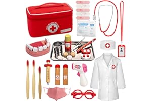 EFO SHM Arztkoffer Kinder Holz Doktorkoffer mit Echtem Stethoskop Zahnarzt Role Play Doktorspiele Kinderspielzeug ab 3 Jahre