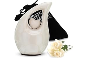KEEPSAKE COMPANY Mini urnas pequeñas con Forma de lágrima Blanca para Cenizas humanas con corazón Blanco (3 Pulgadas de Altura) - Urna Mediana única - Urna funeraria - ERN, Blanco