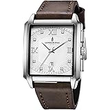 London Fog Mayfair Collection Analog Quartz Watch for Men with Square Dial and Leather Strap, Crystal Hour Accents, Date Display, Quartz Movement: 