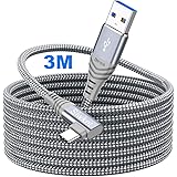 Siwket Oculus Quest 2 Link Cable 3M, USB 3.0 to USB C Cable Braided 90 Degree QC 3.0 Fast Charging & 5Gbps Data Sync for Ocul