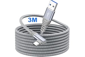 Siwket USB C Link Cable 3M, USB 3.0 to USB C Cable Braided 90 Degree QC 3.0 Fast Charging & 5Gbps Data Sync for Oculus Quest /2, Virtual Reality Headset, Gaming PC,Samsung Galaxy S20 Note 20