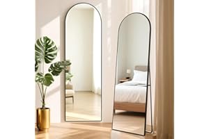 ABXMAS Full Length Mirror 163x53cm Black Arch Sturdy Aluminium Frame, Shatterproof Tempered Glass Floor Mirrors, Wall Mirror for Hallway, Living Room, Bedroom