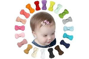 kinoco Baby Hair Clips, 20 Pack Mini Bow Snap Clips, Non-Slip Grosgrain Hair Accessories for Fine Hair, Multiple Colours