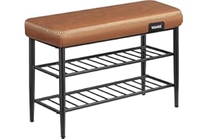 ‎VASAGLE VASAGLE EKHO Kolekcja - Ławka na buty, Ławka do przechowywania, Meble do przedpokoju, PU z przeszyciami, Nowoczesny styl z połowy stulecia, Obciążenie 135 kg, 30 x 80 x 50 cm, Karmelowy brąz LSB054K01