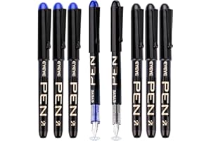 EYEYE Plumas estilográficas desechables, punta fina de acero inoxidable, escritura suave para suministros escolares y de oficina (4 negros,4 azules)