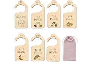 NUDFSY Wardrobe Dividers, 7pcs Wood Kids Clothes Dividers from Newborn to 24 Month with 1PCS Storage Bag, for New Parents