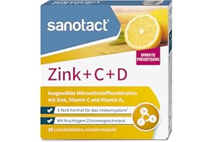 ‎SANOTACT sanotact Zink + C + D (20 Lutschtabletten) • Zink Tabletten mit Vitamin C & Vitamin D3 • 3-fach Formel für Immunsystem • Immun Vitamine • Zink Lutschtabletten • Fruchtiger Zitronengeschmack