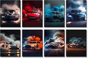 GENERISCH Lot de 8 posters de voiture SuperCar Chiron P1 911GT3 RS - Impressions d'art pour murs, vintage, course automobile, voiture de sport - JDM - Sans cadre - 20 x 30 cm