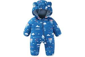 JiAmy Baby Toddler Snowsuit Winter Romper Suit, Baby Boys Girls Bear Hooded Footed Romper Snow suits Cartoon Zipper Jumpsuit Winter Outfits Clothes 3-24 Months