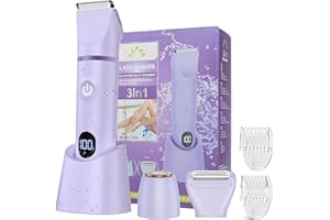 XkuiHF 3 in 1 Rasoir Electrique Femme, Tondeuse Intime, IPX7 Étanche Rasoir Femme, utilisation humide et sèche pour le visage, les aisselles, les jambes (Violet)