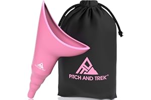 Pitch and Trek Female Urinal, Travel Urination Device w/Carry Bag, Road Trip, Camping & Hiking Essentials for Women, Festival Accessories, Pink