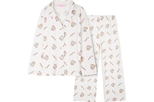 Get Trend Pusheen Pyjama a Bouton pour Fille et Ado 7-14 Ans, Ensemble de Nuit Chaud, Kawaii Loungewear, Comfy Idee Cadeau