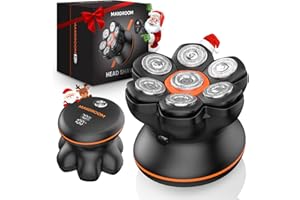 MAXGROOM Afeitadora Cabeza Hombre, Maquina Afeitar Hombre, Afeitadora para Calva en Seco y Húmedo, Batería de Larga Duración, 7 Cabezales, Magnético, 100% impermeable, Color Negro
