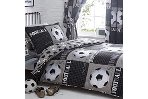 KIDZ CLUB Shoot Football Duvet Cover and Pillowcase Bedding Bed Set, Grey, Single