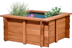 dobar 29236FSCe Grand étang carré – Petit étang de Jardin/terrasse/Balcon en Bois Robuste – avec bâche pour Bassin – 78 x 78 x 42 cm – Marron