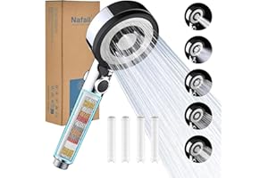 Nafall Pommeau Douche avec 4 Pp Filtres - Pommeau De Douche Haute Pression Anti Calcaire, Douchette Douche Salle de Bain avec 5 Modes de PulvéRisation, Chromé (Sans Tuyau ni Support)